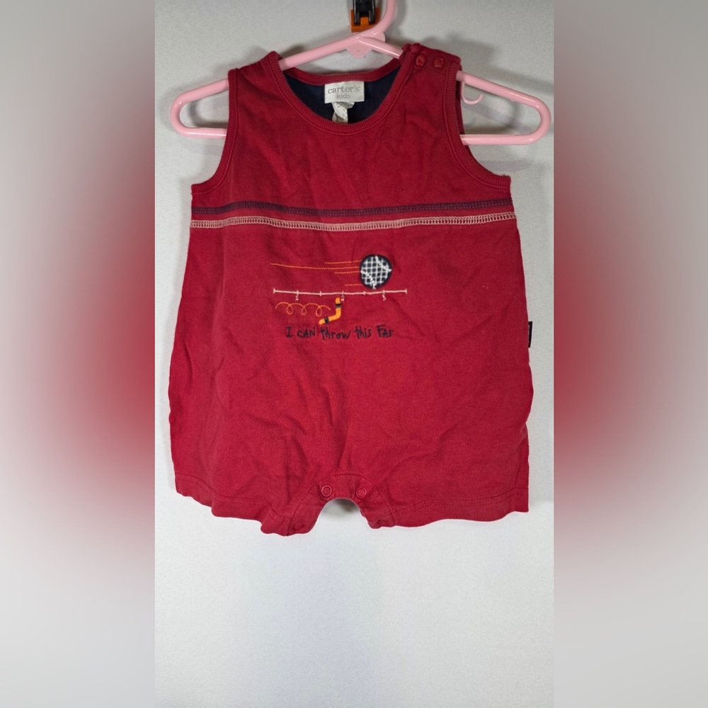 Carter’s Vintage Red Sports Themed Romper Size 3-6 Months